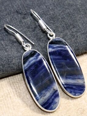 Sodalite Gemstone 925 Sterling Silver Handmade Drop Dangle Earrings